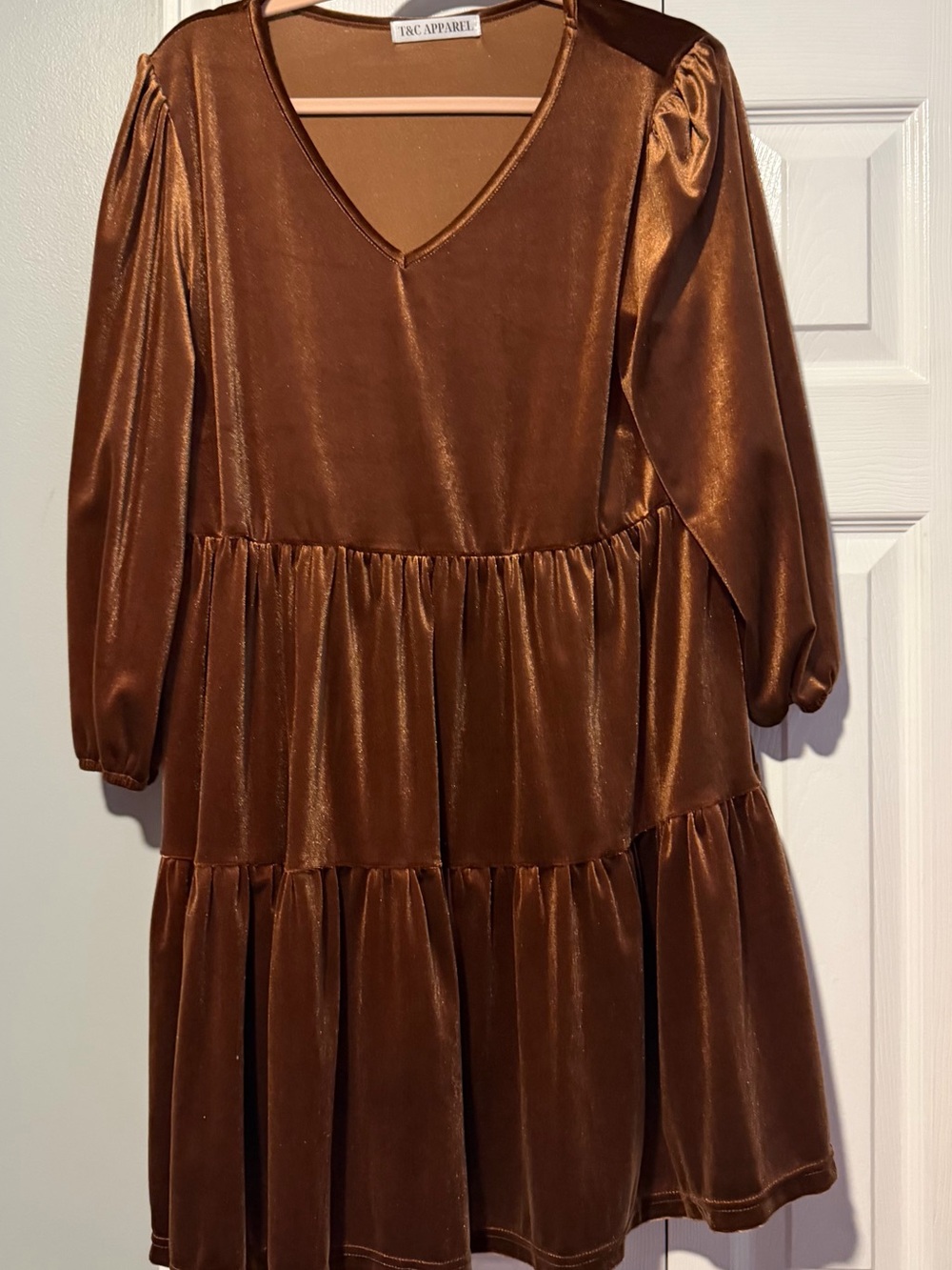 NWOT Brown Velvet Tiered Dress